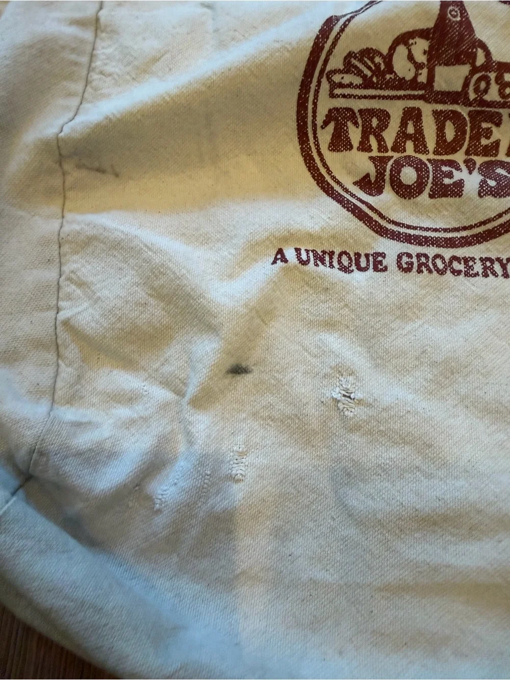 RARE OG Vintage Trader Joe's Canvas Tote Bag in Off-White with Burgundy Logo